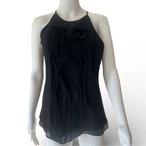 Ann Taylor Black Tie Neck Sleeveless Tank Top with Ruffle Detail